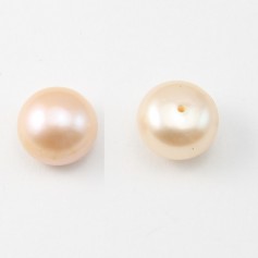 Freshwater cultured pearl, half-perforated, salmon, button, 11-12mm x 1pc
