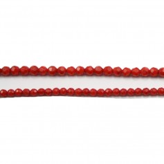 Red colored round faceted sea bamboo 3mm x 20pcs 