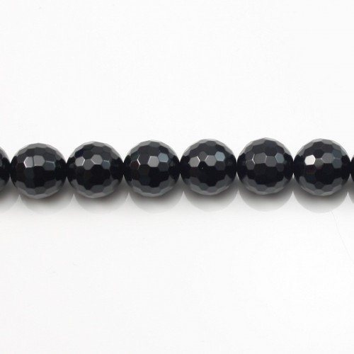 Onyx noir, ronde facette, 12mm x 40cm