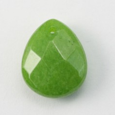 Jade colored green grass Flat drop faceted 12x15mm x 1pc