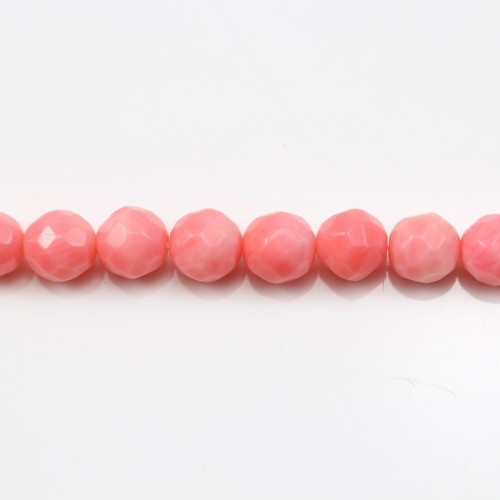 Sea bamboo, pink hue, round faceted, 8mm x 40cm