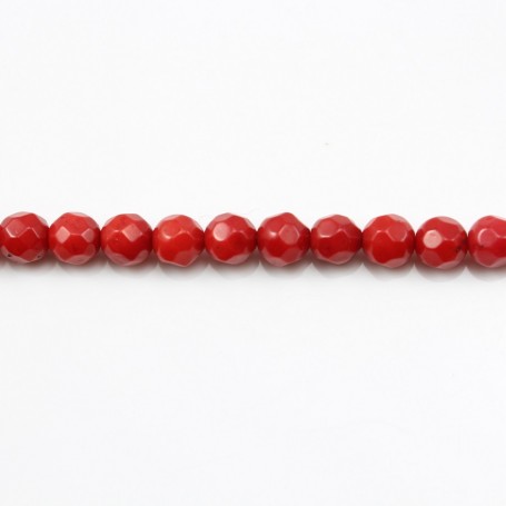 Red colored round faceted sea bamboo 4mm x 40cm 