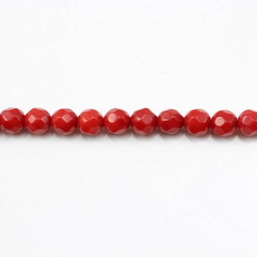 Red colored round faceted sea bamboo 3mm X 40cm 
