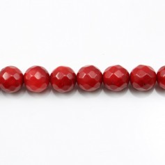 Red colored round faceted sea bamboo 8mm x 40cm 