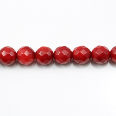 Red colored round faceted sea bamboo 6mm x 40cm 