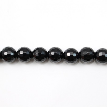 Onyx noir, ronde facette, 8mm x 40cm
