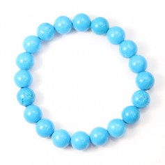 Bracelet Turquoise reconstituée bleu rond 8mm - Elastique x 1pc