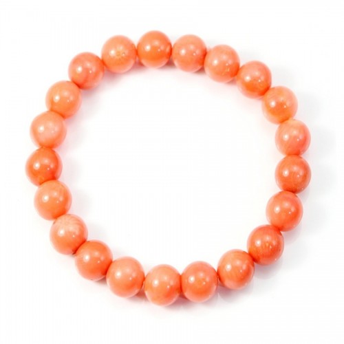 Sea bamboo bracelet dyed orange peach Ball Round 9 MM