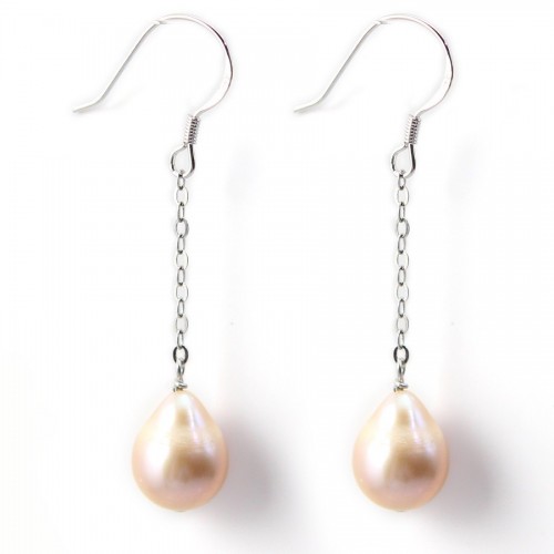 Boucles d'oreilles : perles de culture d'eau douce rose & argent 925 x 2pcs