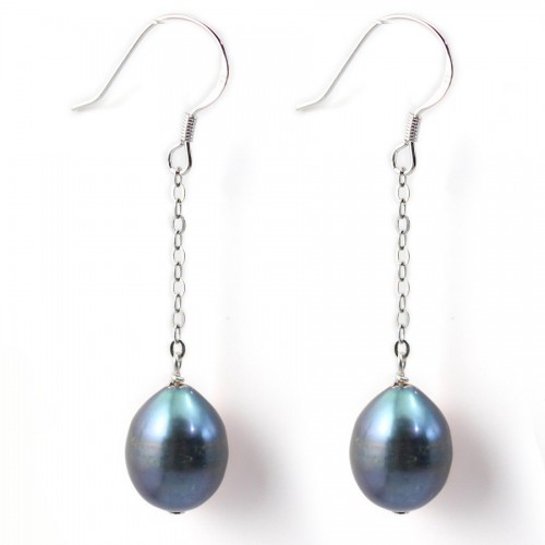 Pendientes de perlas de agua dulce azules de plata de ley 925