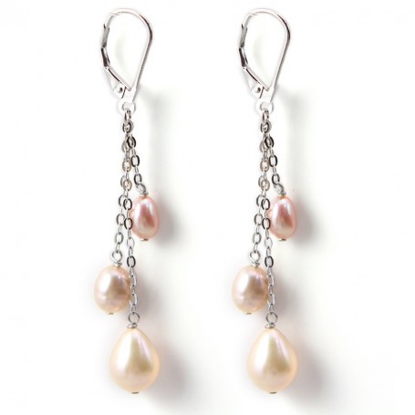 Boucles d'oreilles en argent 925 & perle goutte rose 