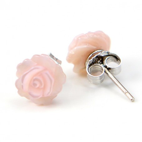 Earring silver 925 rose shell 8mm x 2pcs