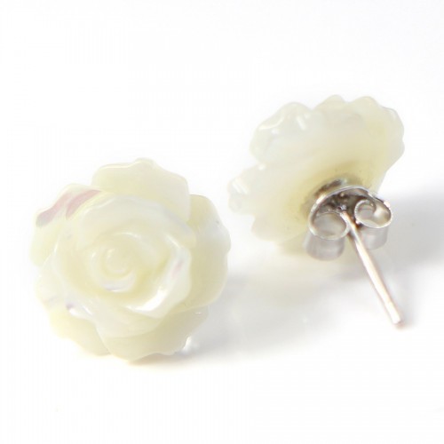 Boucles d'oreilles : nacre blanc en fleur & argent 925 12mm x 2 st 
