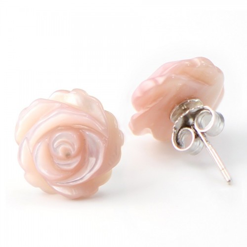 Boucle d'oreille argent 925 nacre rose en fleur 12mm x 2 st 