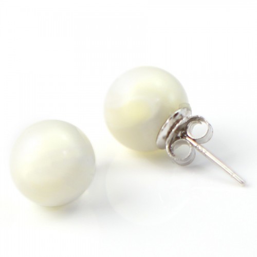 Silver earring 925 white mother of pearl 10mm x 2pcs