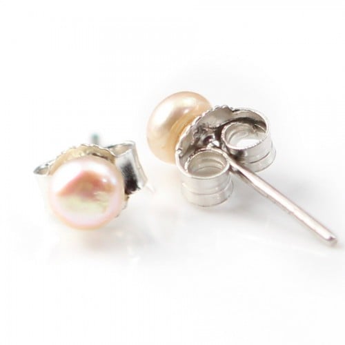 Silver earring 925 pink freshwater pearl 4mm x 2pcs