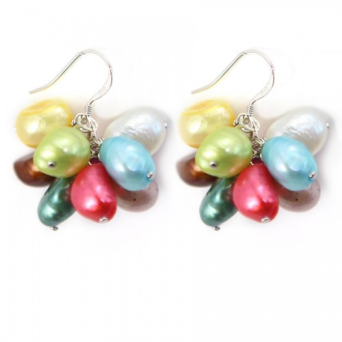 Süßwasser-Zuchtperlen Ohrringe mehrfarbig Cluster & 925 Silber x 2St