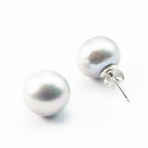 Silver earring 925 grey freshwater pearl 14mm x 2pcs