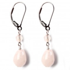 Earrings: rose quartz & silver sleeper 925 x 2pcs