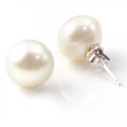 Earring silver 925 white Freshwater cultured Pearl 10-11mm x 2pcs
