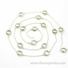 Sterling Silver Chain with Prasiolite qsuare of 11mm x 40cm