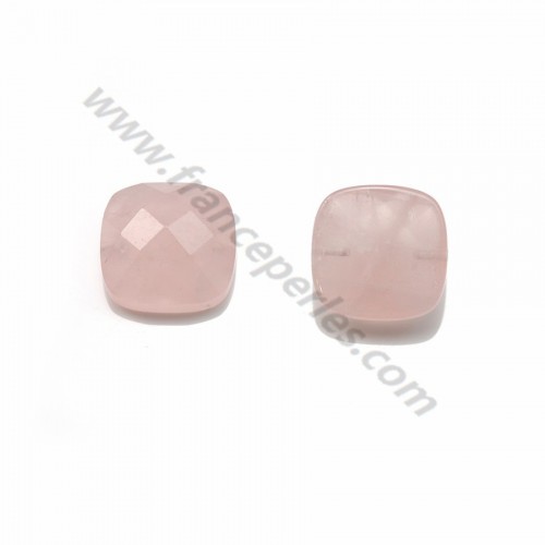 Cabochon rose quartz faceted square 14mm x 1pc