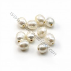 Perle de culture d'eau douce, blanche, olive/irrégulière, 7-8mm x 1pc