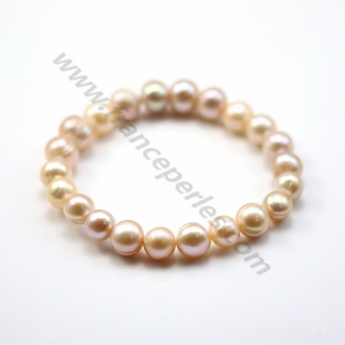 Bracelet salmon color freshwater cultured pearl, 8-10mm x 1pc