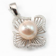 Cierre flor, para perla semiperforada, plata 925 rodiada, 33mm x 1ud