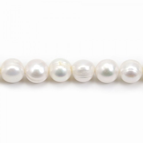 Perles de culture d'eau douce, blanche, ovale/irrégulière, 12-13mm x 40cm