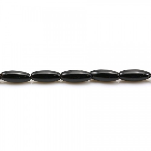 Agate on black color, in shape of a barrel, 4 * 10mm x 10pcs
