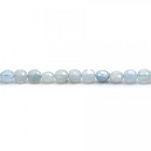 Aquamarine in blue color, in the shape of a faceted flat round 4.5mm x 39cm