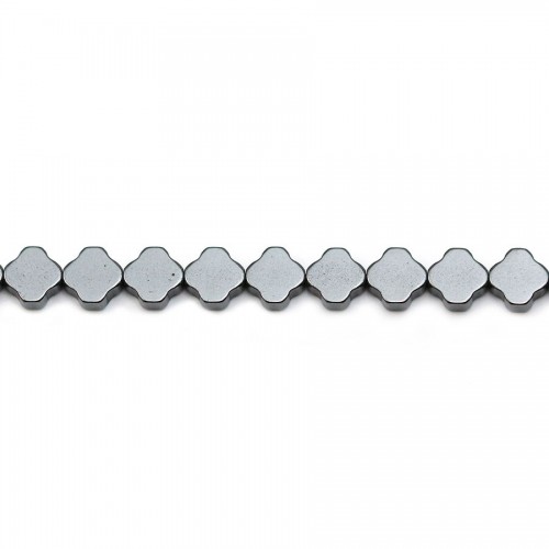 Hematite cinza metálico, forma de folha de trevo, 6mm x 40cm
