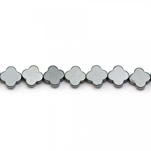 Hematite cinza metálico, forma de folha de trevo, 8mm x 40cm