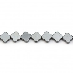 Hématite gris métallisé, en forme de trèfle, 8mm x 40cm