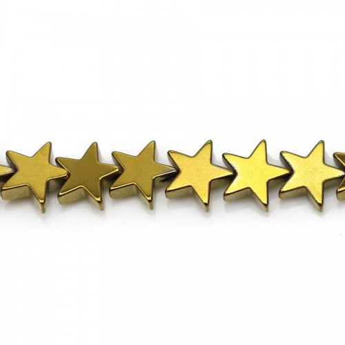 Hematite in gold colored, in shape of a star, 8mm x 40 cm
