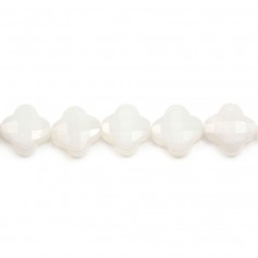 White jade clover  faceted 13 mm x 2pcs