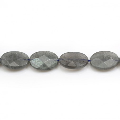 Labradorite grey, in the shape of a faceted ovale 13x18mm x 39cm
