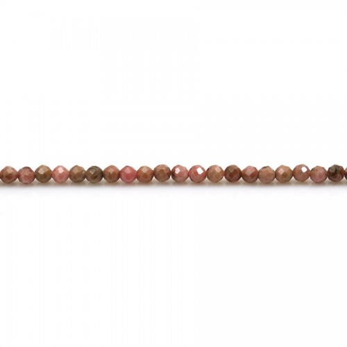 Pink rhodonite, in round faceted shape, 2mm x 39cm