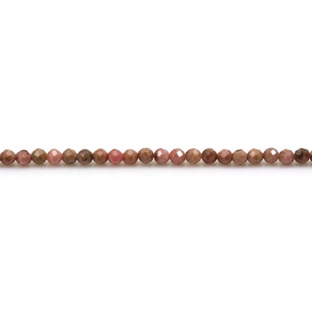 Pink rhodonite, in round faceted shape, 2mm x 39cm