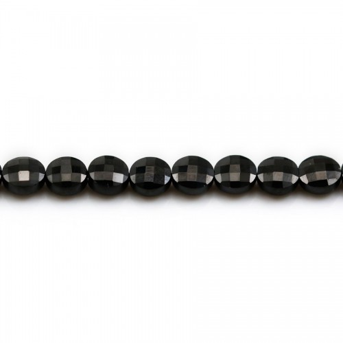 Spinelle noir, de forme ronde plate facetté 6mm x 5pcs