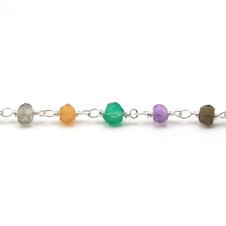 Silver Chain with Mixed Stones of 3-4mm x 20cm 