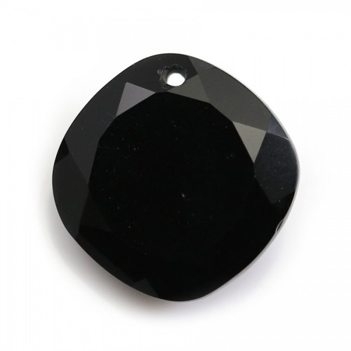 Pendant in agate of black color, in shape of a faceted rhombus, 15mm x 1pc