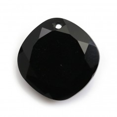 Pendentif en agate noire, en forme de rhombe facetté, 15mm x 1pc