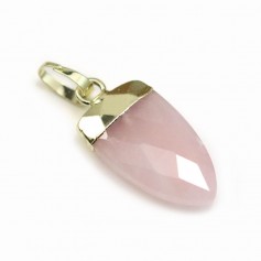 Pendant in pink quartz, set in gold metal, 10 * 18 mm x 1pc