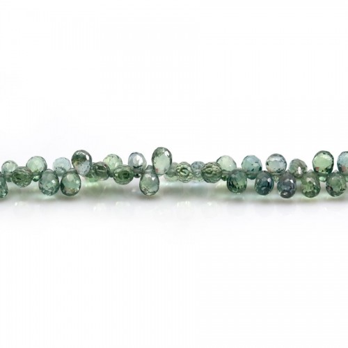 Green sapphire drops faceted 3x4mm x 41cm
