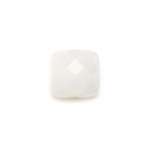 Cabochon of white jade, in the shape of square faceted, 10mm x 1pc