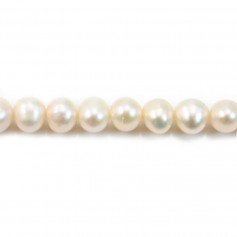 Perles de culture d'eau douce, blanche, ovale, 7-8mm x 2pcs
