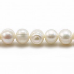 Perle coltivate d'acqua dolce, bianche, ovali/irregolari, 9-10 mm x 36 cm