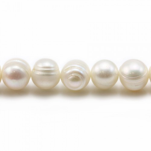 Perlas cultivadas de agua dulce, blancas, ovaladas/irregulares, 9-10mm x 2pcs